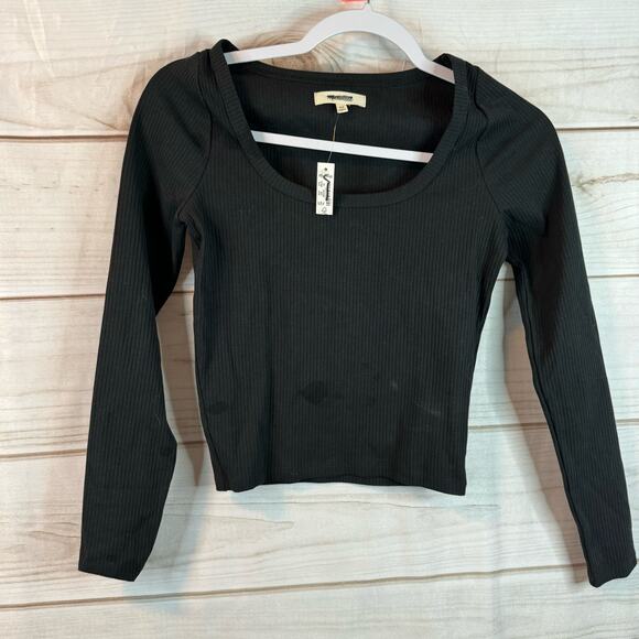 Madewell Black Square-Neck Long-Sleeve Crop Tee in Sleekhold Size XS - Picture 1 of 6